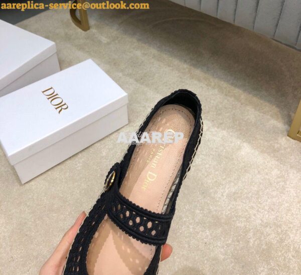 Replica Dior Caro Espadrille Ballerina Flat Black Mesh Embroidery KCB6 9