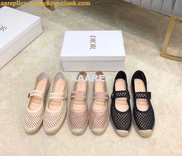 Replica Dior Caro Espadrille Ballerina Flat Cream Mesh Embroidery KCB6 3