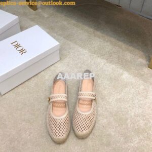 Replica Dior Caro Espadrille Ballerina Flat Cream Mesh Embroidery KCB6 2