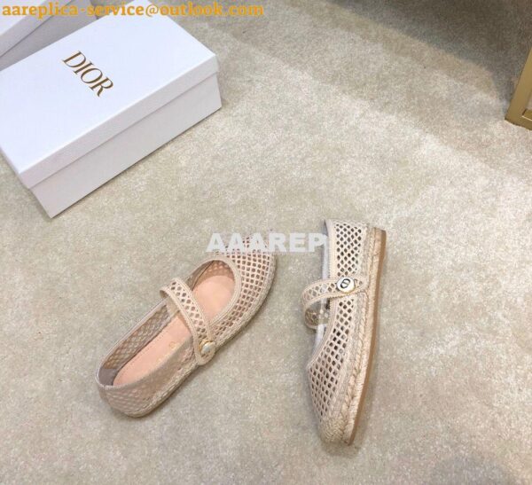 Replica Dior Caro Espadrille Ballerina Flat Cream Mesh Embroidery KCB6 5