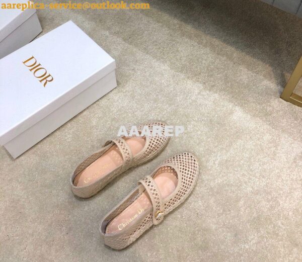 Replica Dior Caro Espadrille Ballerina Flat Cream Mesh Embroidery KCB6 6