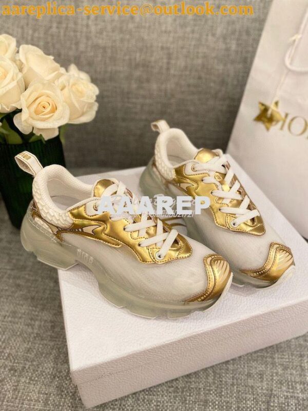 Replica Dior Vibe Sneaker White Mesh and Gold-Tone Leather KCK337 4