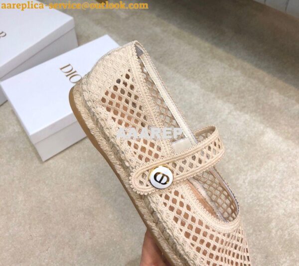 Replica Dior Caro Espadrille Ballerina Flat Cream Mesh Embroidery KCB6 8