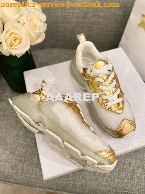 Replica Dior Vibe Sneaker White Mesh and Gold-Tone Leather KCK337 6