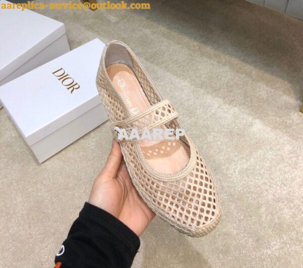 Replica Dior Caro Espadrille Ballerina Flat Cream Mesh Embroidery KCB6 9