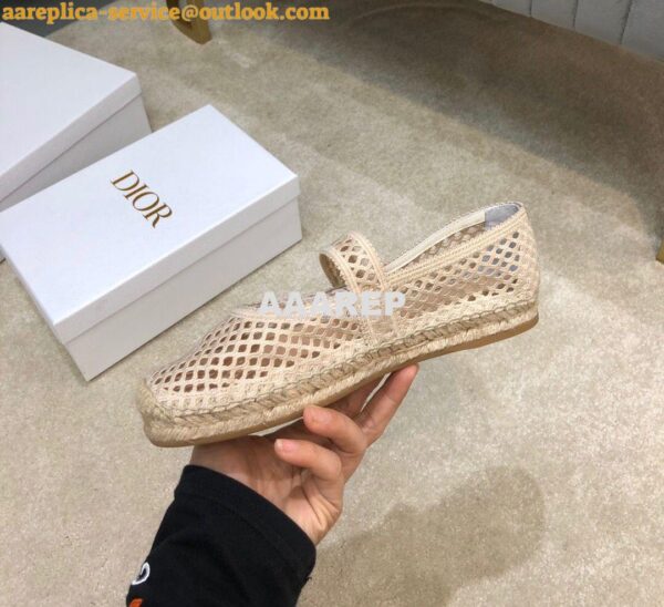 Replica Dior Caro Espadrille Ballerina Flat Cream Mesh Embroidery KCB6 10