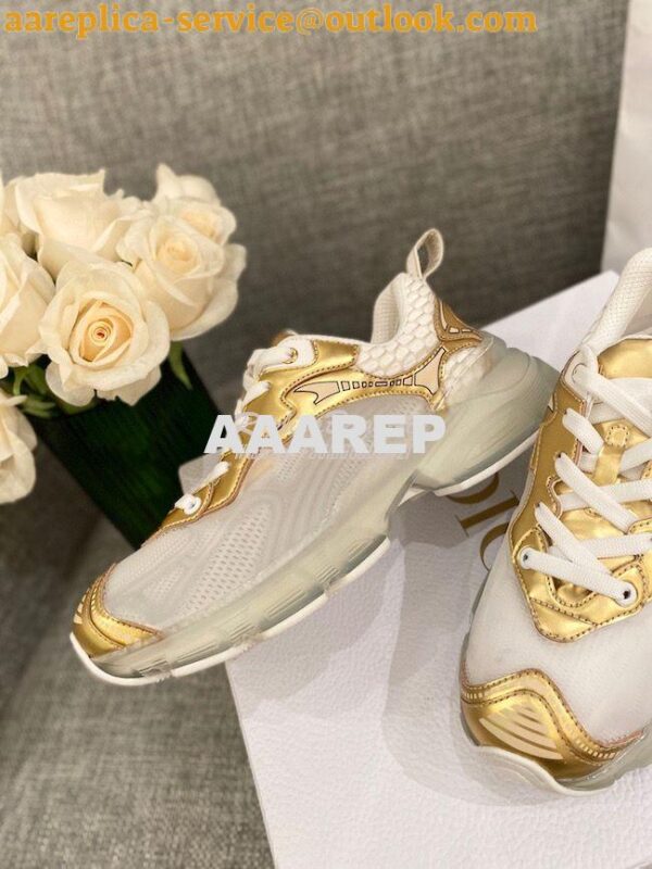 Replica Dior Vibe Sneaker White Mesh and Gold-Tone Leather KCK337 10