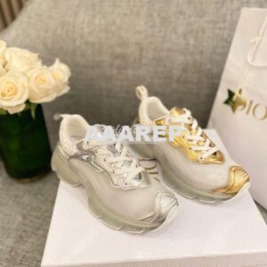 Replica Dior Vibe Sneaker White Mesh and Silver-Tone Leather KCK337