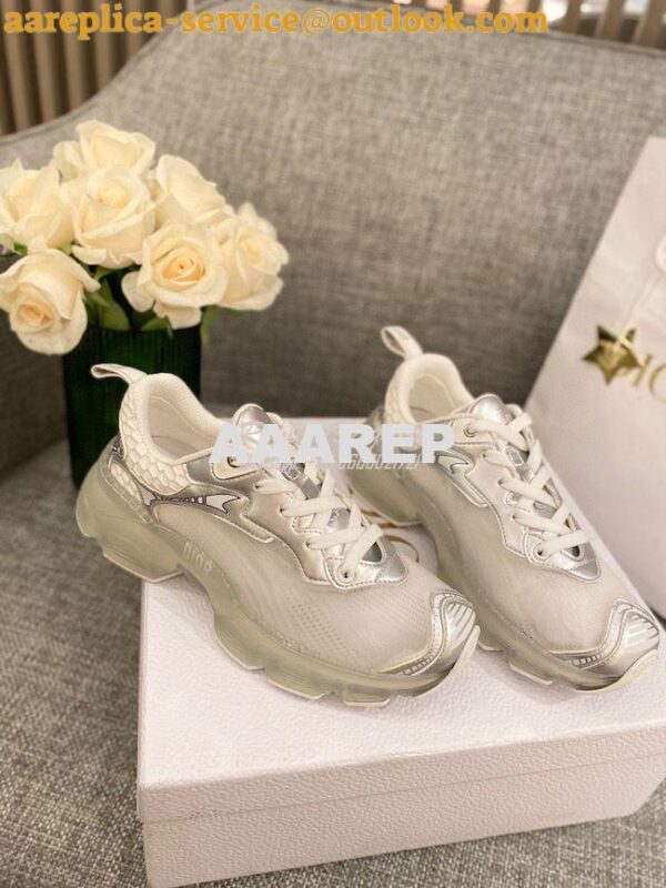 Replica Dior Vibe Sneaker White Mesh and Silver-Tone Leather KCK337 7