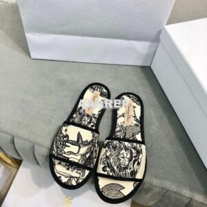 Replica Dior Chez Moi Slide Black and White Dior Zodiac Embroidered Co