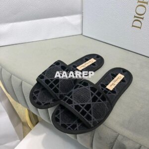 Replica Dior Chez Moi Slide Cannage Embroidered Velvet KCQ488 Black 2