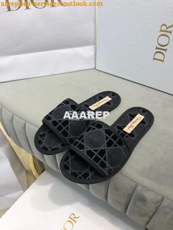 Replica Dior Chez Moi Slide Cannage Embroidered Velvet KCQ488 Black 4