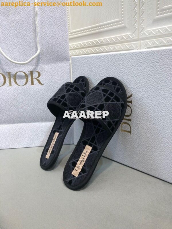 Replica Dior Chez Moi Slide Cannage Embroidered Velvet KCQ488 Black 8