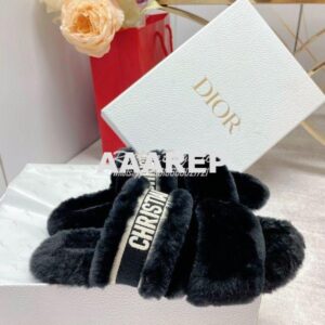 Replica Dior Chez Moi Slide Embroidered Cotton and Shearling KDQ734 2