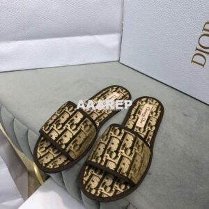 Replica Dior Chez Moi Slide Oblique Embroidered Velvet KCQ488 Brown