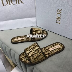 Replica Dior Chez Moi Slide Oblique Embroidered Velvet KCQ488 Brown 2