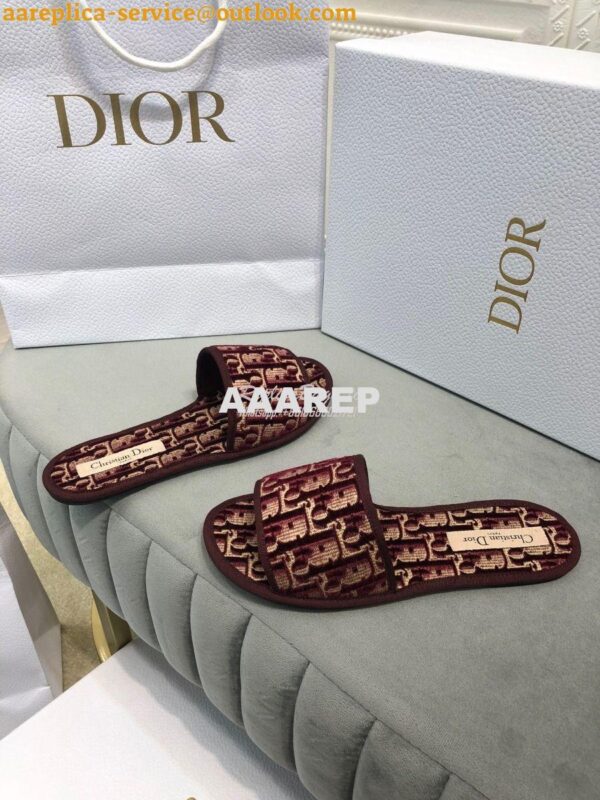 Replica Dior Chez Moi Slide Oblique Embroidered Velvet KCQ488 Burgundy 2