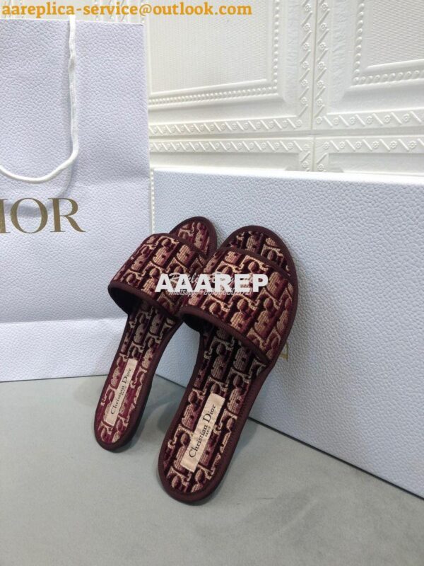 Replica Dior Chez Moi Slide Oblique Embroidered Velvet KCQ488 Burgundy 3