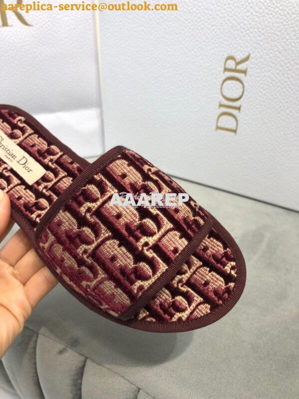 Replica Dior Chez Moi Slide Oblique Embroidered Velvet KCQ488 Burgundy 4