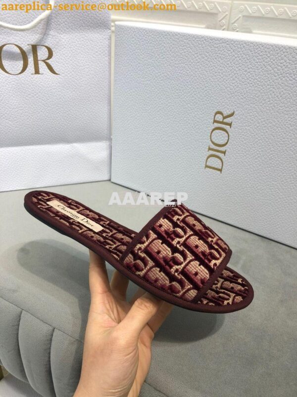 Replica Dior Chez Moi Slide Oblique Embroidered Velvet KCQ488 Burgundy 5