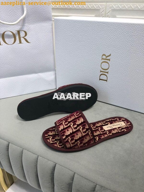 Replica Dior Chez Moi Slide Oblique Embroidered Velvet KCQ488 Burgundy 6