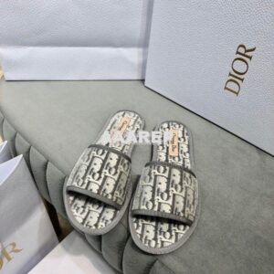 Replica Dior Chez Moi Slide Oblique Embroidered Velvet KCQ488 Grey