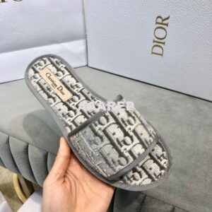 Replica Dior Chez Moi Slide Oblique Embroidered Velvet KCQ488 Grey 2