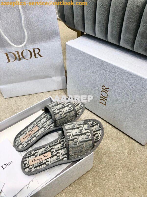 Replica Dior Chez Moi Slide Oblique Embroidered Velvet KCQ488 Grey 5