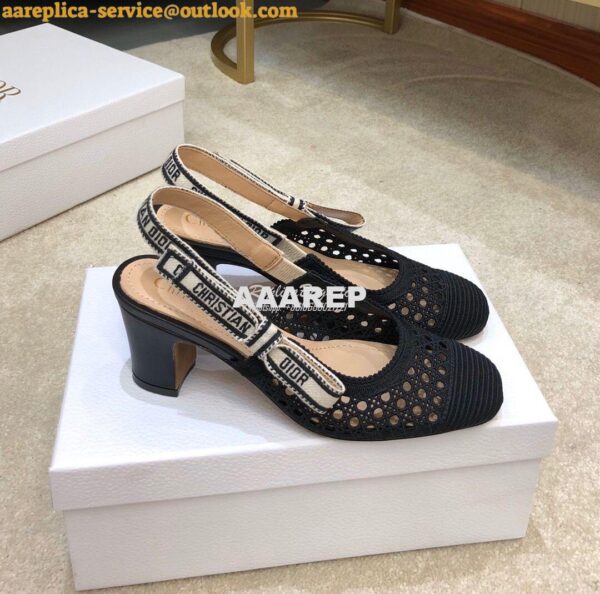 Replica Dior & Moi Slingback Pump Black Cannage Mesh Embroidery KDP890 3