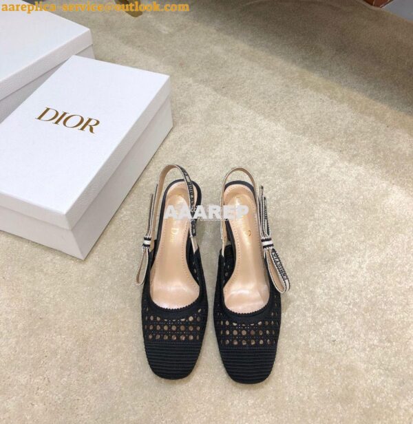 Replica Dior & Moi Slingback Pump Black Cannage Mesh Embroidery KDP890 4