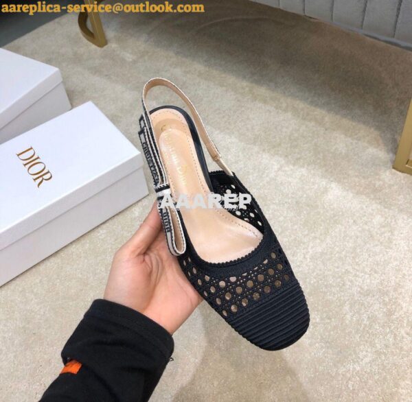 Replica Dior & Moi Slingback Pump Black Cannage Mesh Embroidery KDP890 7