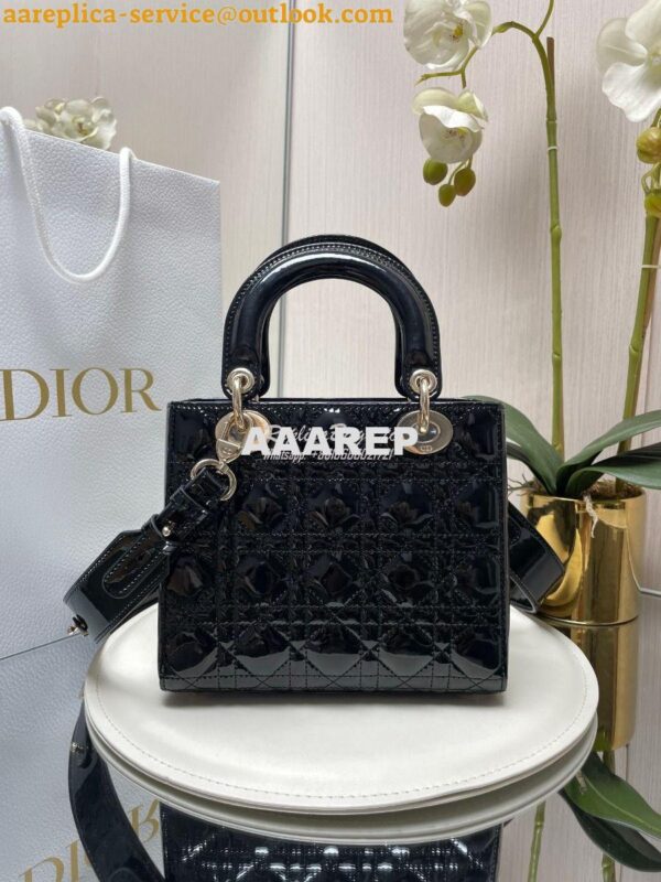 Replica Dior My ABCdior Lady Dior Bag Patent Calfskin M0538 Black 7