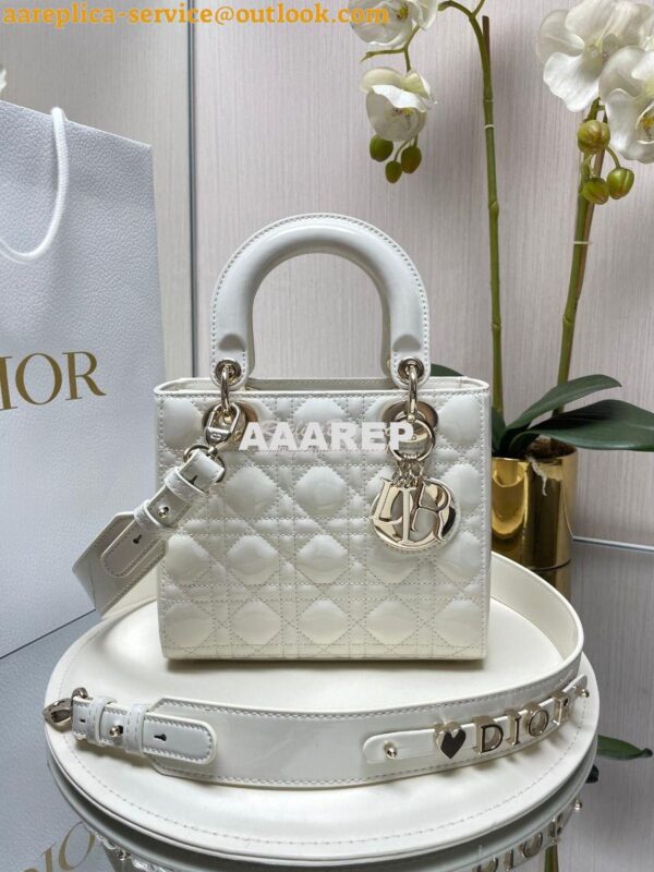 Replica Dior My ABCdior Lady Dior Bag Patent Calfskin M0538 White 3