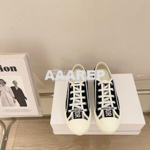 Replica Dior Walk'N'Dior Sneaker Black Cotton Embroidered with Strass 2