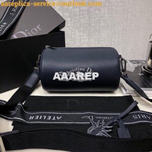 Replica Dior Navy Blue Grained Calfskin "Roller" Pouch With "Atelier"