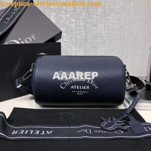 Replica Dior Navy Blue Grained Calfskin "Roller" Pouch With "Atelier" 2