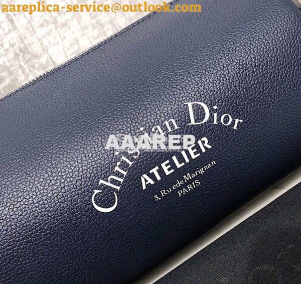 Replica Dior Navy Blue Grained Calfskin "Roller" Pouch With "Atelier" 5