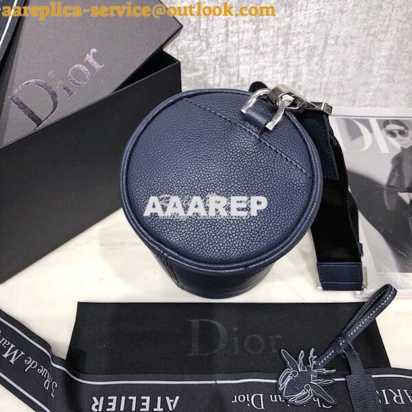 Replica Dior Navy Blue Grained Calfskin "Roller" Pouch With "Atelier" 6