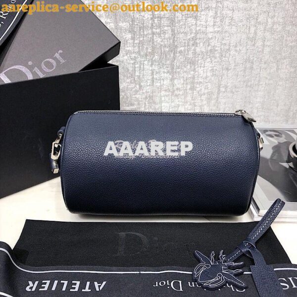 Replica Dior Navy Blue Grained Calfskin "Roller" Pouch With "Atelier" 11