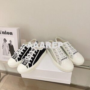 Replica Dior Walk'N'Dior Sneaker White Cotton Embroidered with Strass