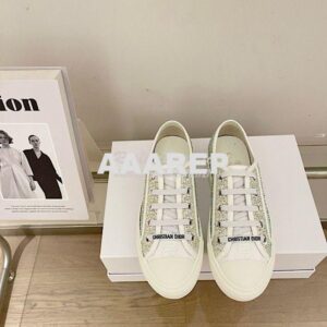 Replica Dior Walk'N'Dior Sneaker White Cotton Embroidered with Strass 2