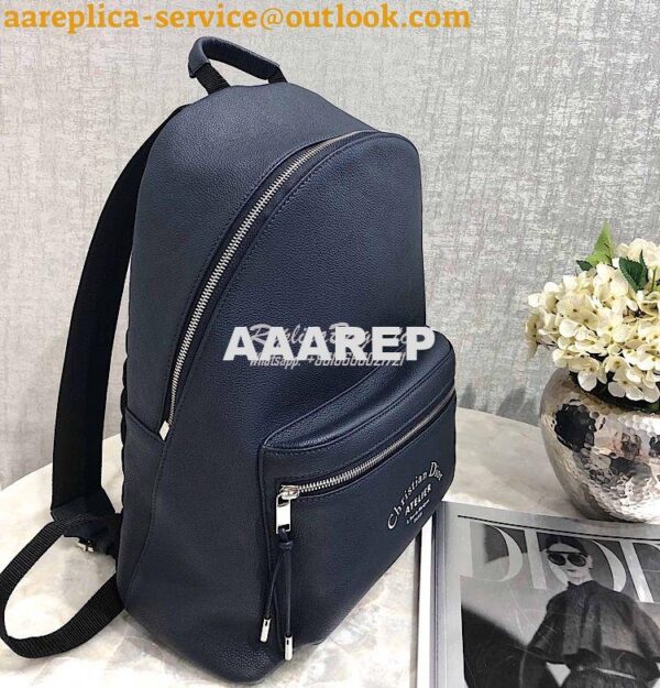 Replica Dior Navy Blue Grained Calfskin Rucksack With "Atelier" Print 4