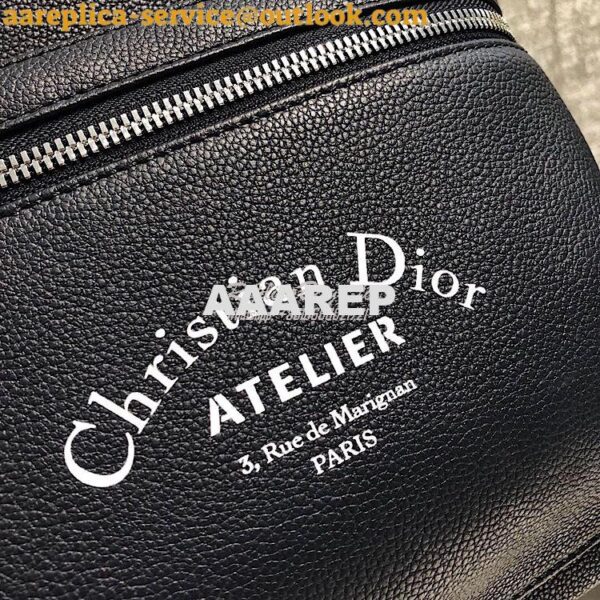 Replica Dior Navy Blue Grained Calfskin Rucksack With "Atelier" Print 5