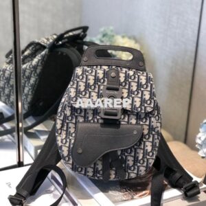 Replica Dior Navy Blue Oblique Jacquard Mini Saddle Backpack