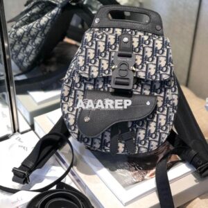 Replica Dior Navy Blue Oblique Jacquard Mini Saddle Backpack 2