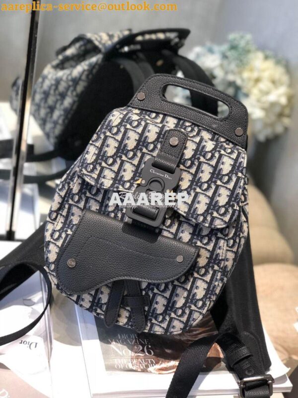 Replica Dior Navy Blue Oblique Jacquard Mini Saddle Backpack 5