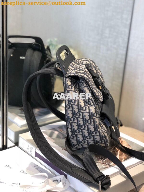 Replica Dior Navy Blue Oblique Jacquard Mini Saddle Backpack 6