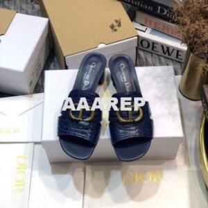 Replica Dior 81177 Dior 30 Montaigne Flat Thong Sandals Calfskin Navy Blue 2