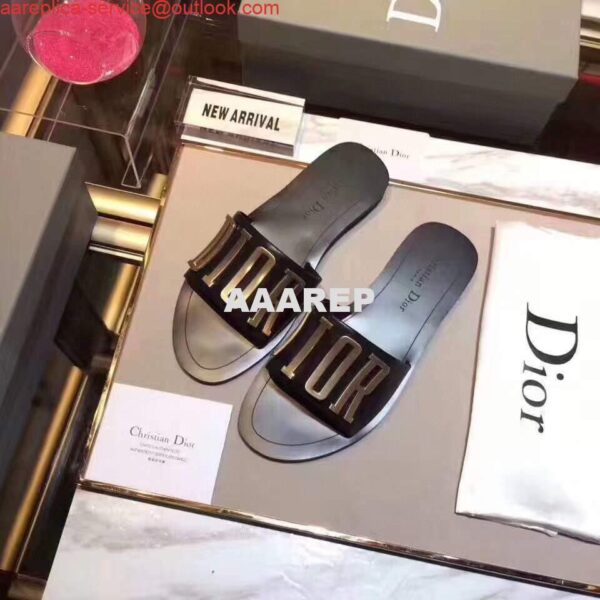 Replica Dior 81178 Dior Letter slippers Sandals White Black logo 6