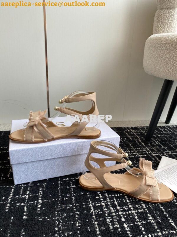 Replica Dior Adiorable Sandal Calfskin and Fringed Grosgrain KDQ979C Beige 6